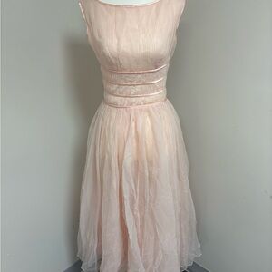 Elegant Pink Midi Dress - Feminine Fit & Flared Skirt